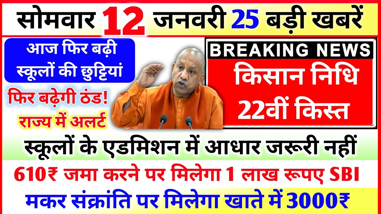 12 January 2026 Up News: Uttar Pradesh Ki Taja Khabar Mukhya Samachar Up Daily News CM Yogi