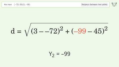 Find the distance between two points p1 (-72,45) and p2 (3,-99): Step-by-Step Video Solution