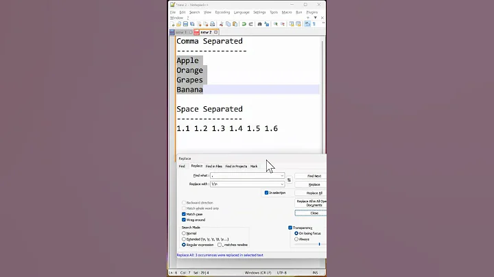 Notepad++ #Short: Find and Replace String with New Line