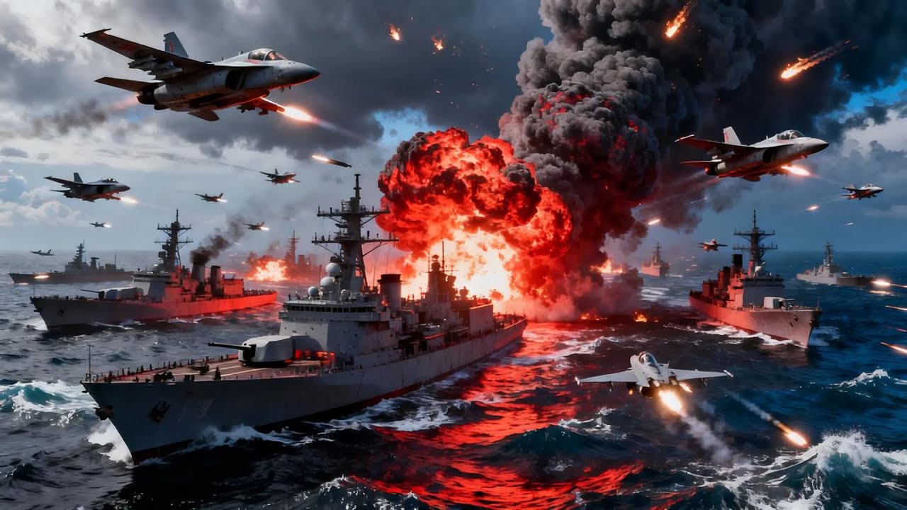 Нарушая границу: 56 военных кораблей НАТО уничтожены элитными российскими истребителями!