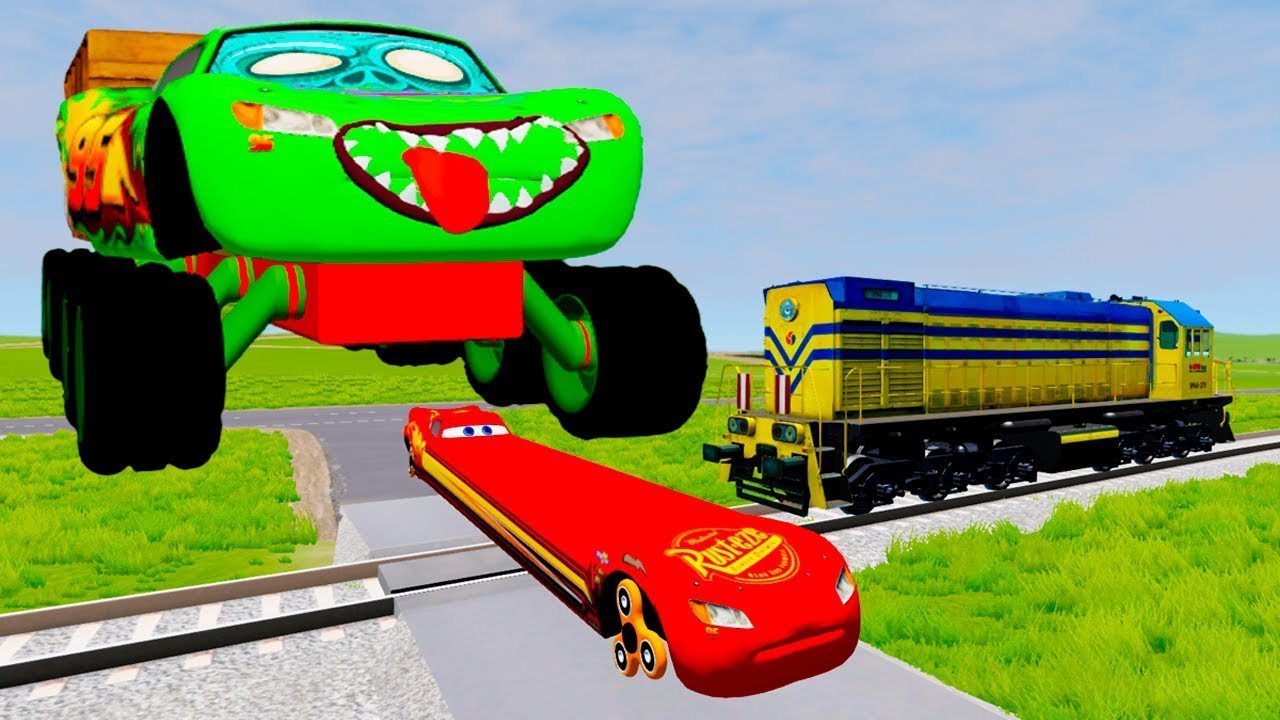 TRANSPORTING PIXAR CARS & FRUITS WITH COLORED & ThomasTrain vs McQueen vs TRACTORS - BeamNG.drive