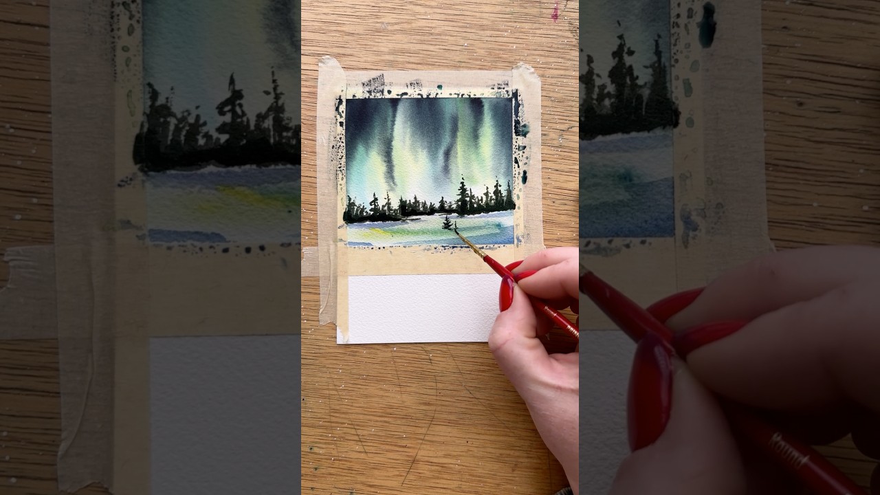 Simple watercolor northern lights for day nine of our 12 days of holiday card making