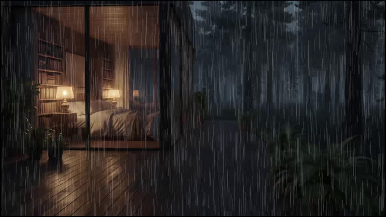 Cozy Forest Cabin at Night 🌲 | Calm rain ambience with continuous rain for stress relief
