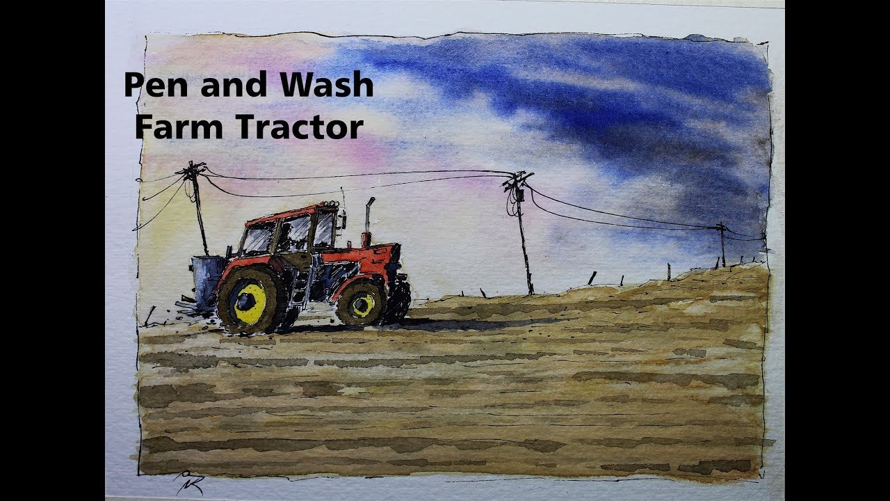 Pen and Wash Farm Tractor Easy watercolor for beginner by Nil Rocha ...