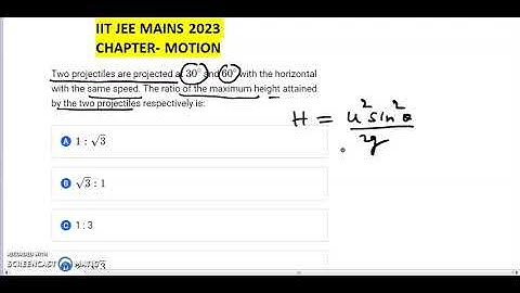 Two projectiles are projected at 30 and 60 with the horizontal with the same speed. The ratio of