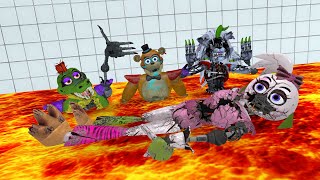 BURNING ALL FNAF Security Breach ANIMATRONICS IN LAVA ON GMOD!