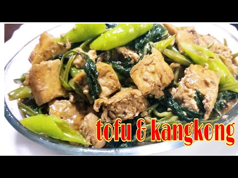 TOFU AND WATER SPINACH WITH OYSTER SAUCE