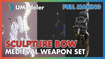 3D Modeling in Unity - Full Making Video of Modeling & Unwrapping a Sculpture Bow of Medieval Weapon