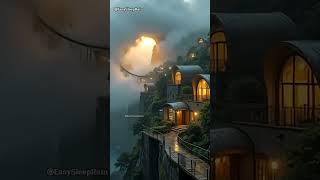 Mystical Cloud Cliff Village & Misty Arches Ambience | Relaxing Piano & Gentle Rain for Sleep #rain