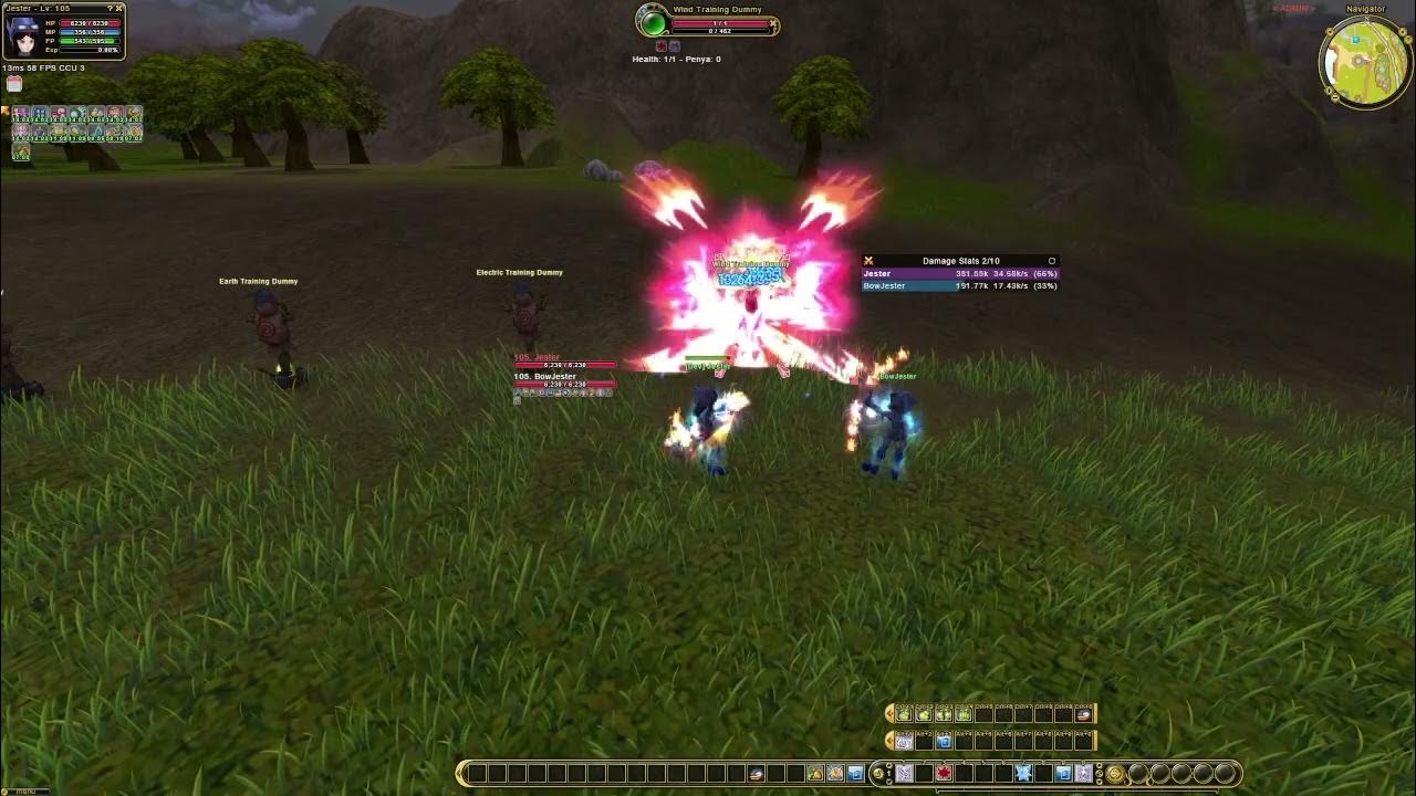 Flyff Universe Lv.105 Yoyo Jester vs Bow Jester Damge Per Second(DPS