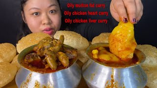 OILY FULL HANDI MUTTON FAT CURRY, OILY FULL HANDI CHICKEN HEART & LIVER CURRY, FULKO LUCHI MUKBANG