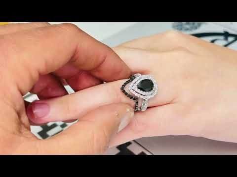 V Shaped Black Diamond Matching Wedding Band 14K White Gold 0.35 Carat Handmade Unique