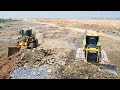 Operator Skills Great Technology Bulldozer  Wheel Loader Dump Truck In Operating Land Fill Up lake