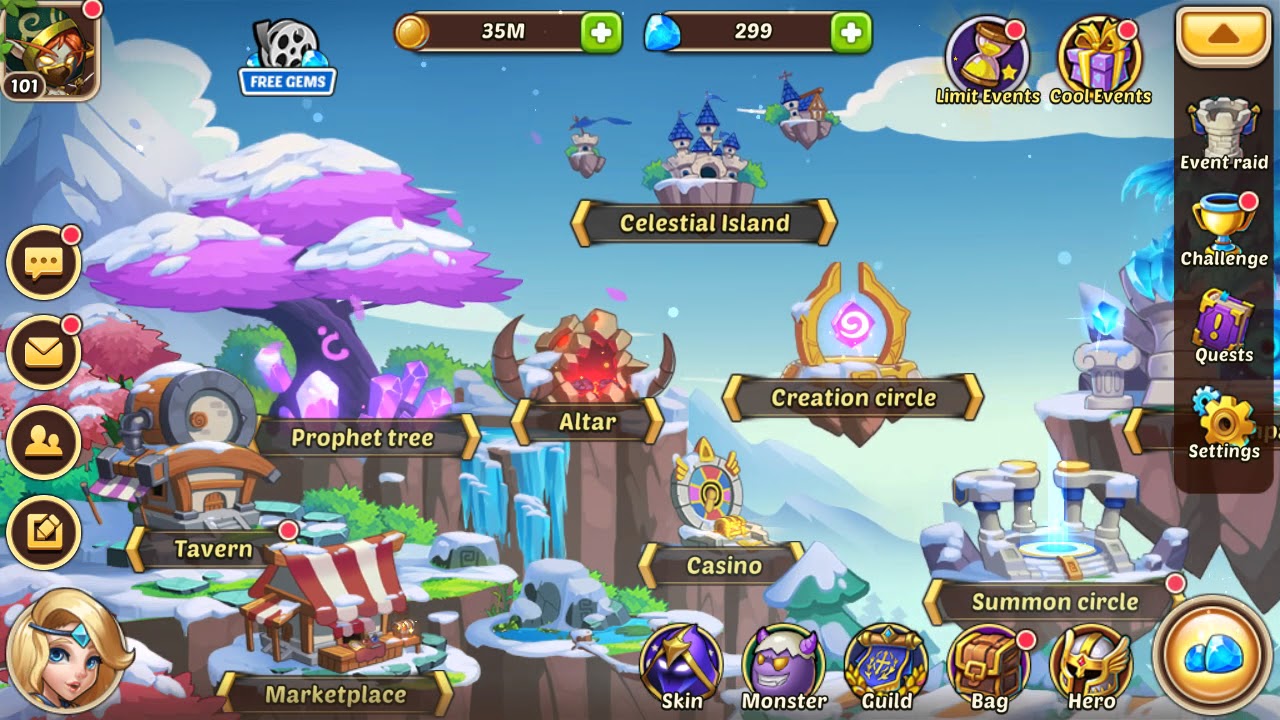 Hero's island. Облачный остров Idle Heroes. Idle Heroes дерево. Праздничный остров Idle Heroes. Остров Целестиалов.