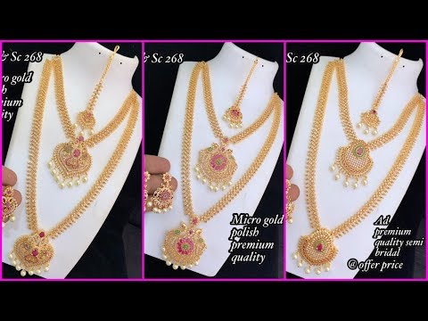 1 Gram Gold Semi Bridal Sets Collection -1 || Latest 1 Gram Gold Cz Long Haram Designs With Price