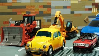Transformers Bumblebee Movie Animation Robot Truck Lego Thieves ATM Fail \& Police Chase Car