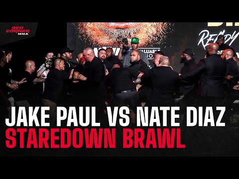 Brawl breaks out as Jake Paul and Nate Diaz face off before their fight #PaulDiaz