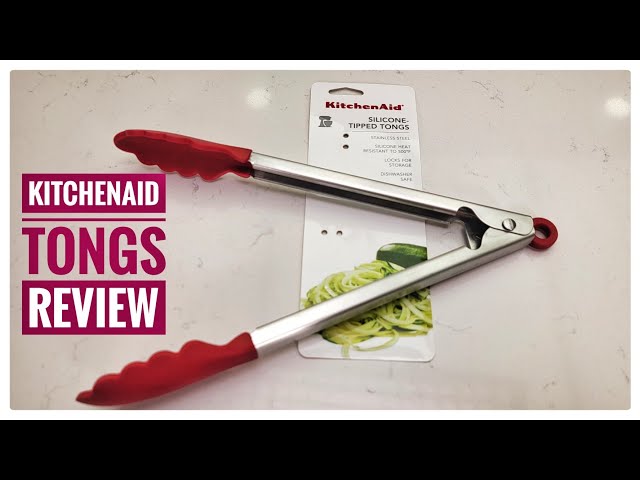 KitchenAid Silicone Tipped Stainless Steel Tongs, 10.26 Inch, Aqua Sky