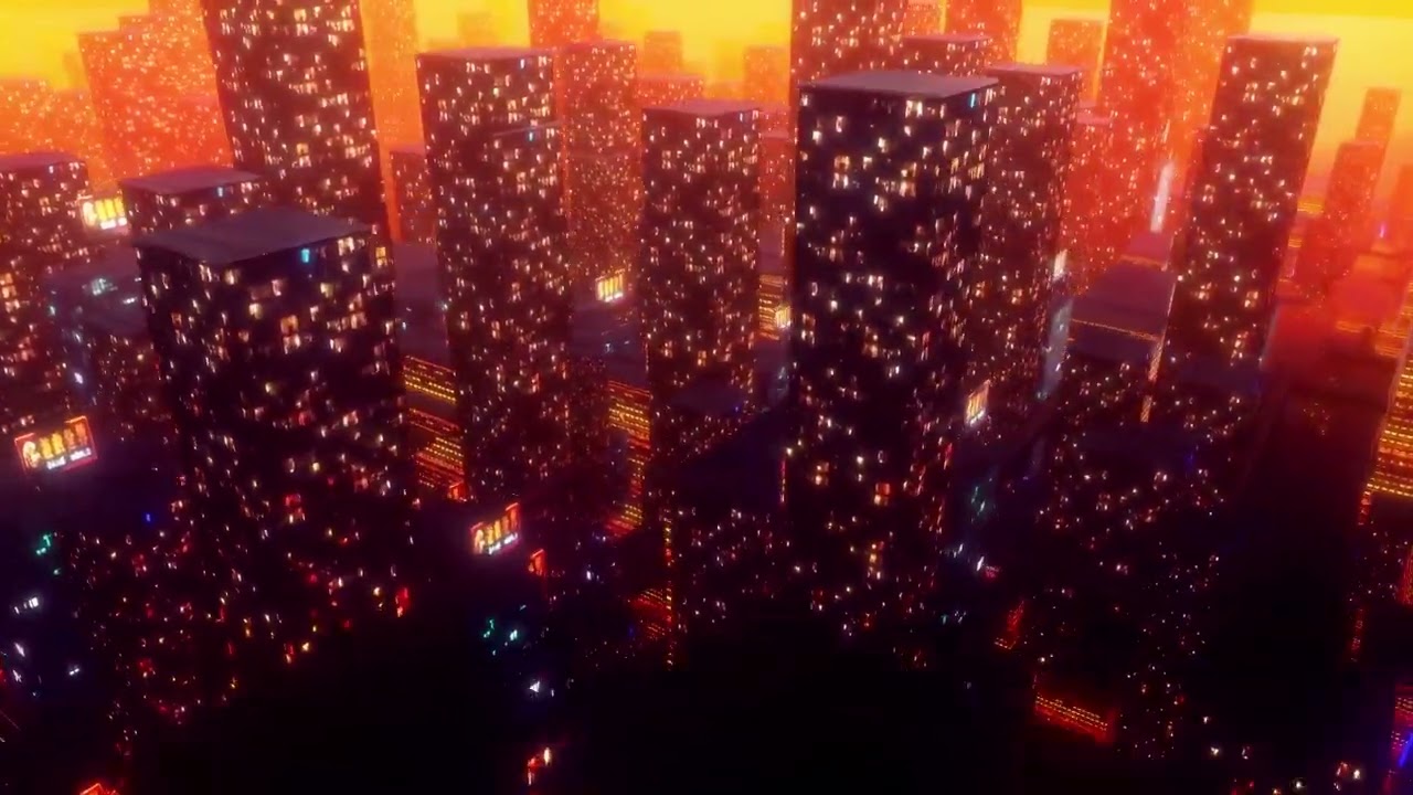 1 Hour Flying over Night city, 4K relaxing city background Synth city Screensaver VJ Loops