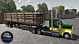 Universal Truck Simulator | Kenworth W900 Day Cab + Open Pipe Wooden Logs Trailer Testing Footage screenshot 2