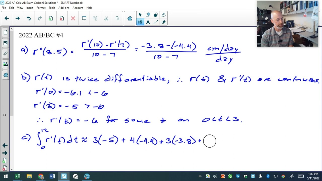 2022 AP Calculus AB/BC FRQ 4 Solution YouTube