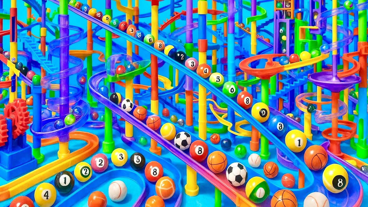 Marble Run Loop-the-loop, Obstacle Gate, Catch Net, Ramp! Marble Race ...