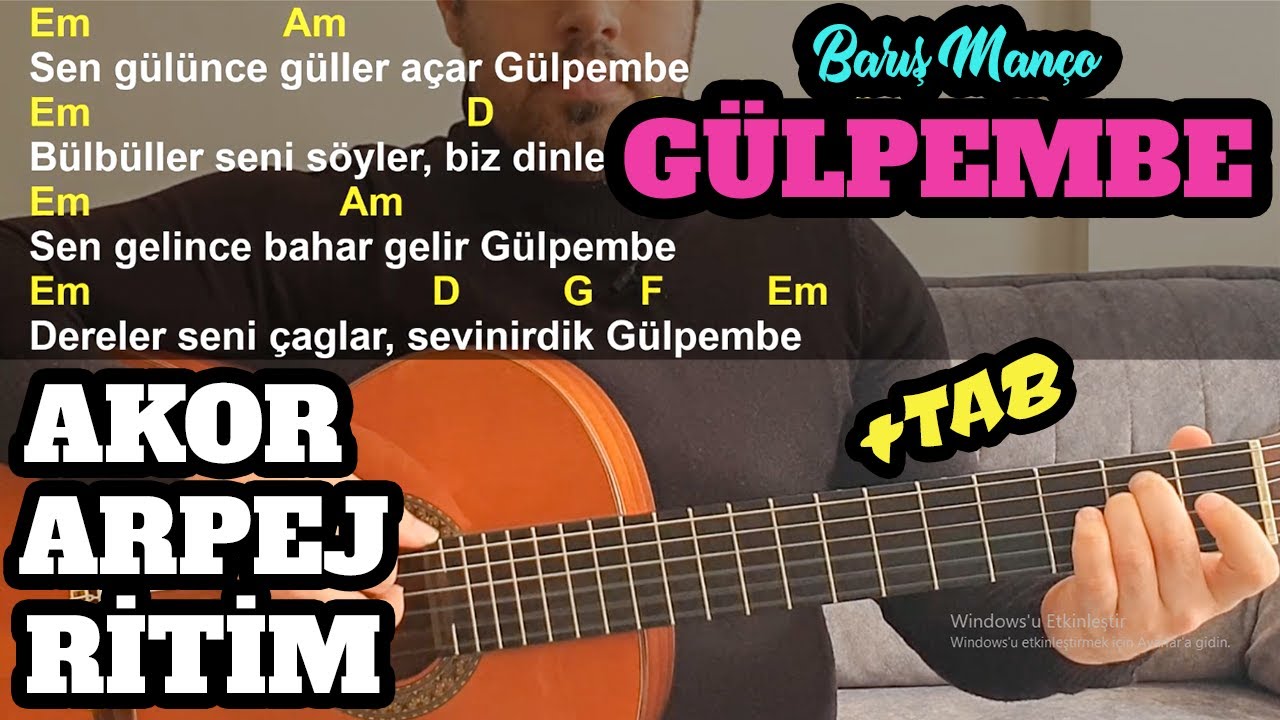 Barış Manço - Gülpembe Gitar Dersi - İntro Solo Tab (AKOR ARPEJ RİTİM)