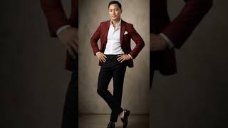 Deep burgundy blazer, crisp white shirt, black trousers, and black leather loafers. #fashion #model