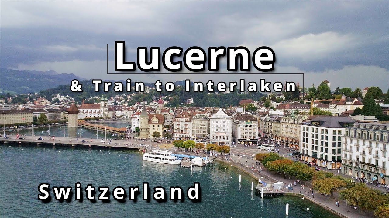 Из Люцерна в Интерлакен: панорамный поезд Швейцарии и старый город Люцерна, набережная, памятник ...