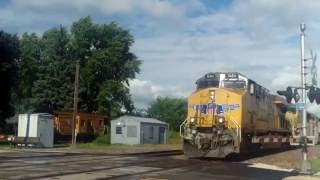 UP 7684 leads SD70M duo on WB stacktrain