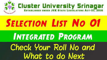 Selection List No 01 Integrated Cluster University Srinagar