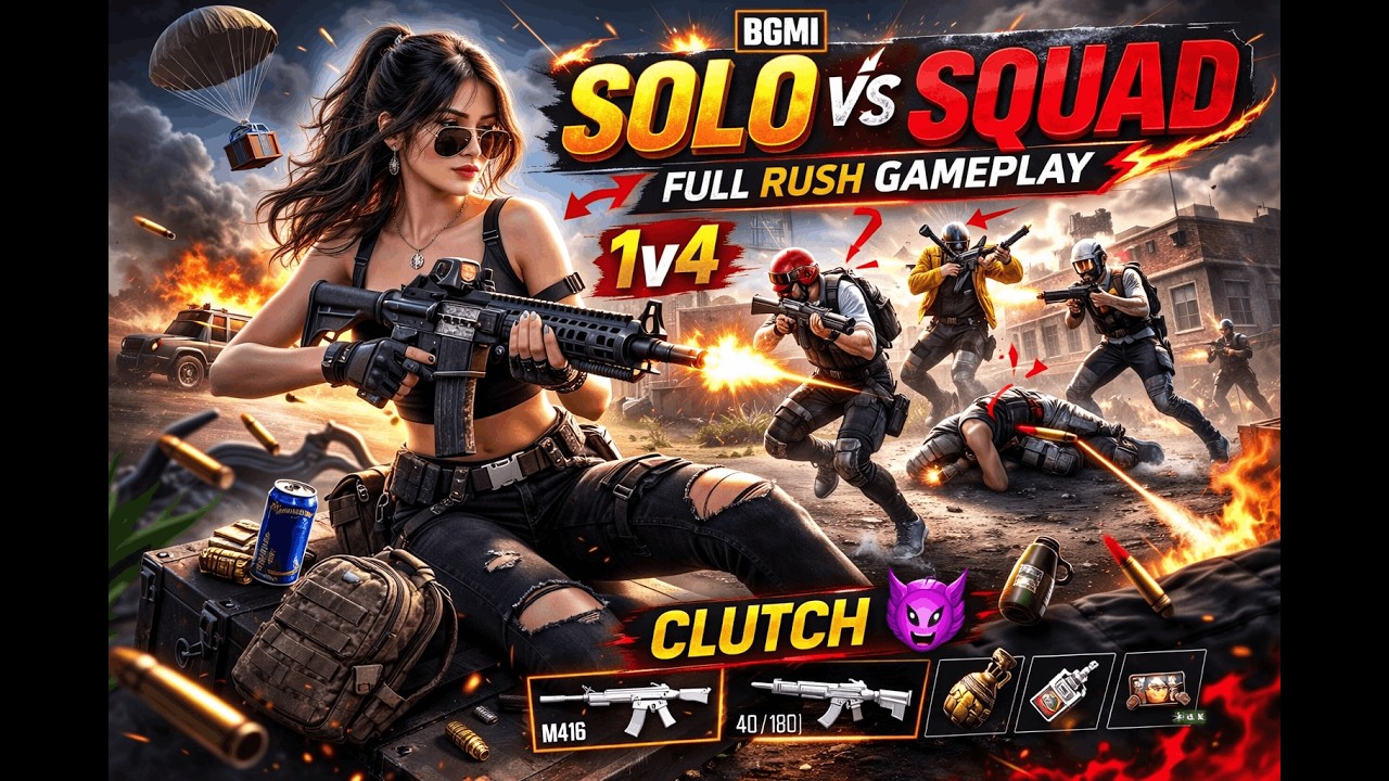Solo vs Squad Challenge in BGMI | Full Rush Gameplay - YouTube
