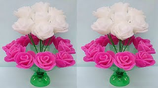 Plastic bottle vase Craft idea/ Diy new Design bottle flower vase/ Foam se Guldasta banane ki vidhi