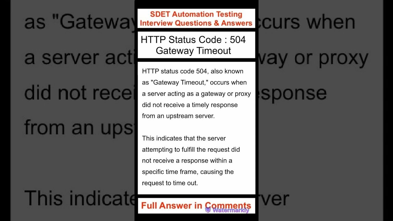 API Testing HTTP Status Code 504 Gateway Timeout SDET API Testing HTTP Status Code 504 Gateway Timeout SDET