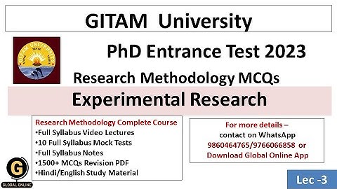 GITAM University Research Admissions Test 2023 MCQs|Experimental Research MCQs|