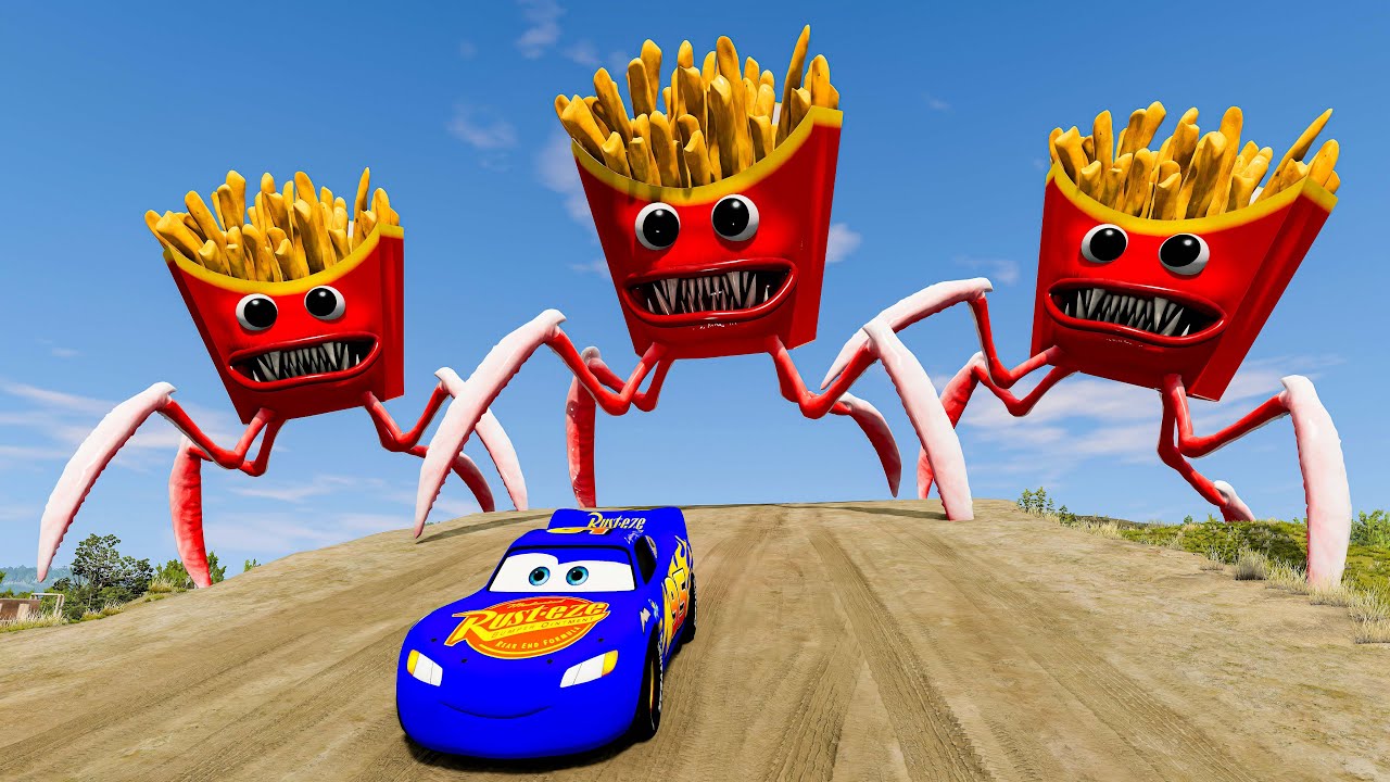 Epic escape from Lightning McQueen Spider Eater, Mack Eater, Mater Eater BeamNG.Drive