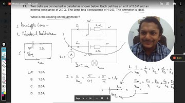 Two cells are connected in parallel as shown below. Each cell has an emf of 5.0V and an internal