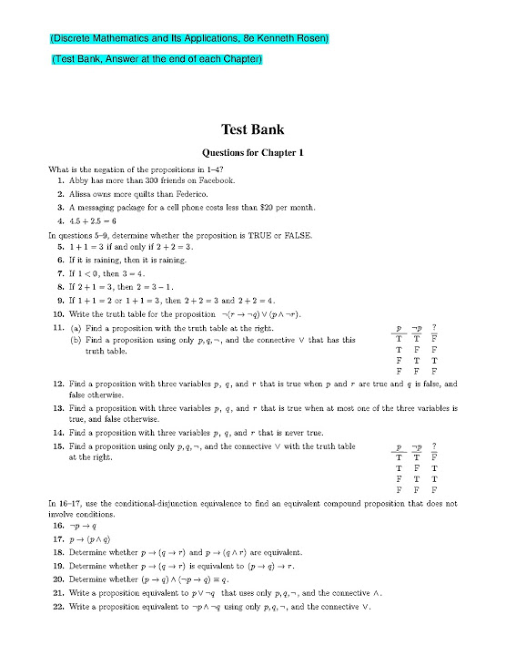 Test bank for discrete mathematics and its applications 8th edition by