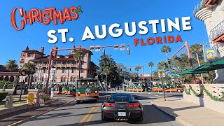 St. Augustine FLORIDA Cinematic Driving Tour through the Christmas Decorated Famous Old Town 4K
