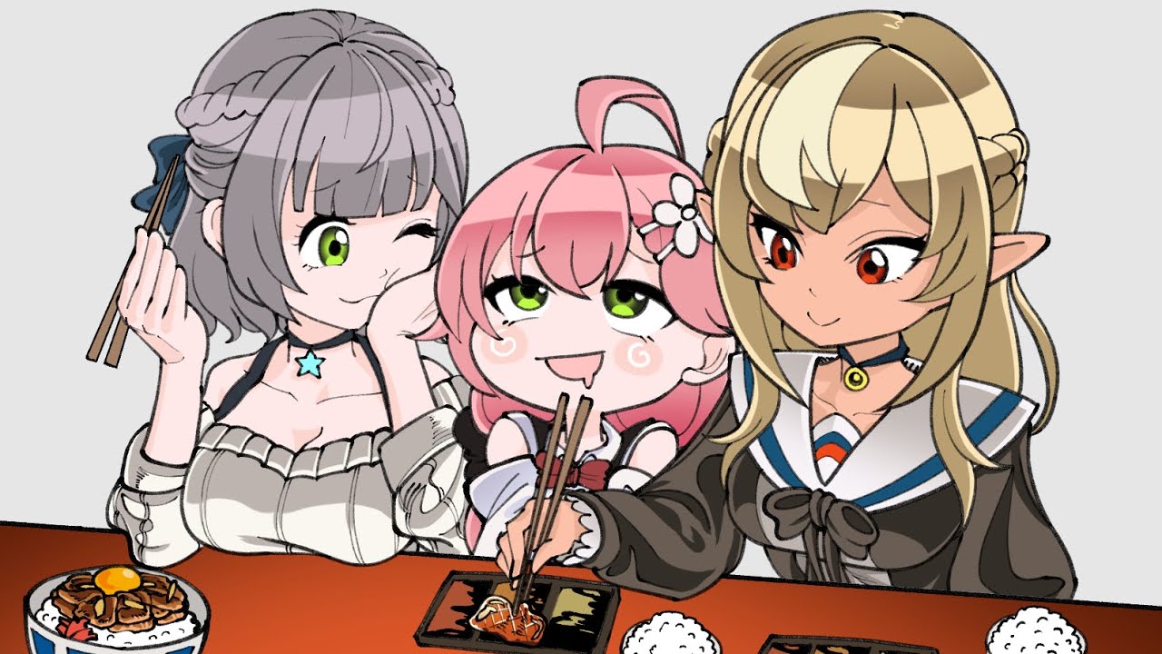 Mikochi sandwiched between Noel and Flare. [Animated Hololive/Eng sub][Sakura Miko/Shirogane Noel]