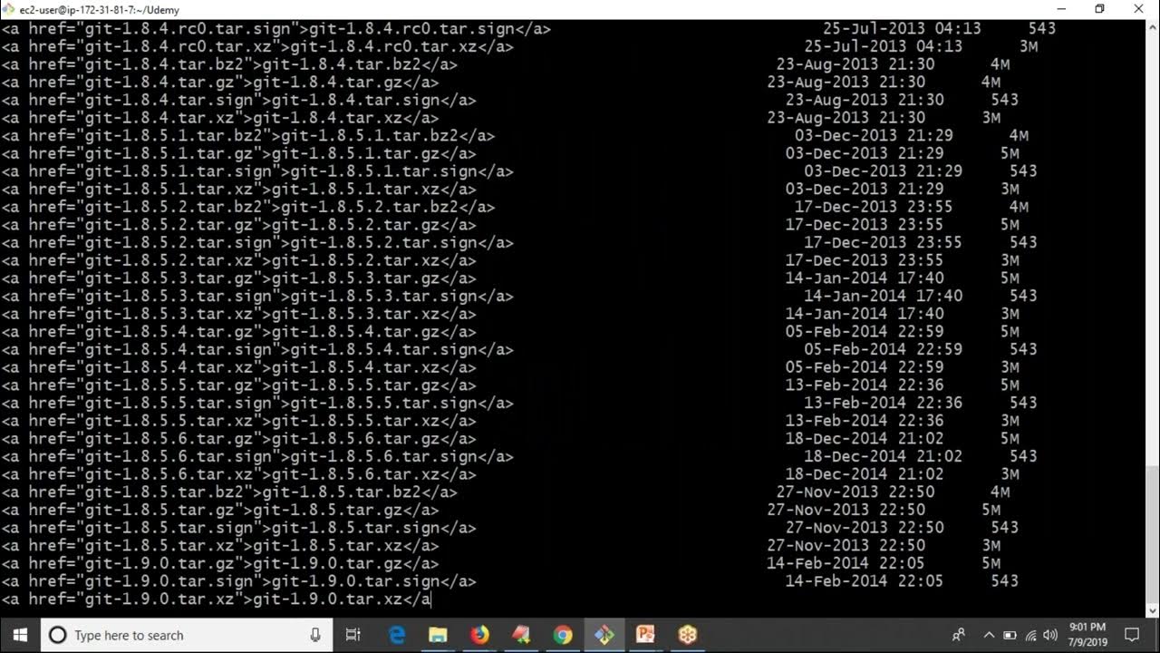 Simple shell script to get all git versions from - YouTube