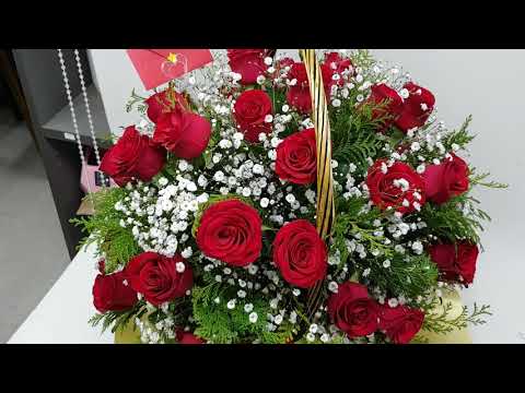 [꽃배달뜰]빨강장미안개  꽃바구니 생일꽃바구니 꽃꽂이 꽃집