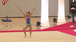 Rhythmic gymnast level 5,6 years old Mila on her first competition of the season,rhythmic girl USA