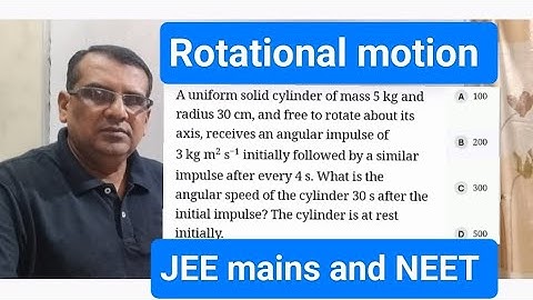 A uniform solid cylinder of mass 5 kg and radius 30 cm, and free to rotate about its axis, receives