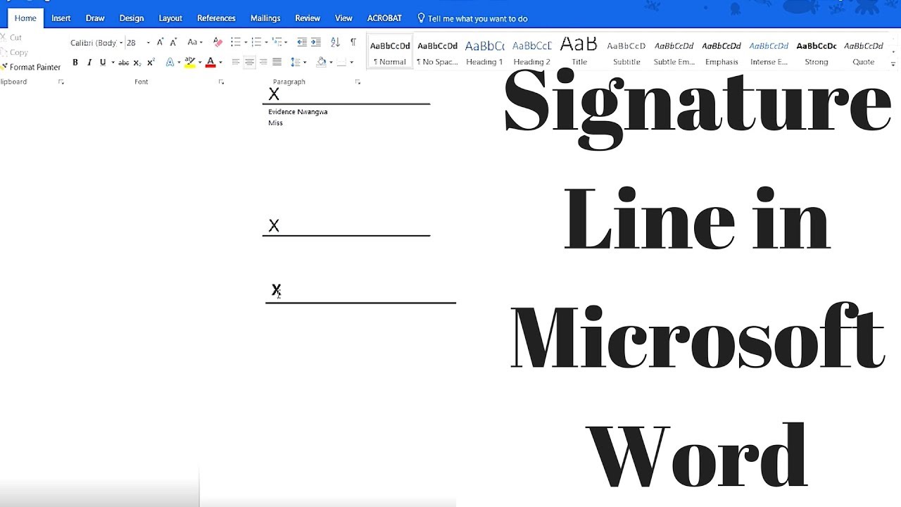 How to Add a Signature Line in Microsoft Word 2016 manually and