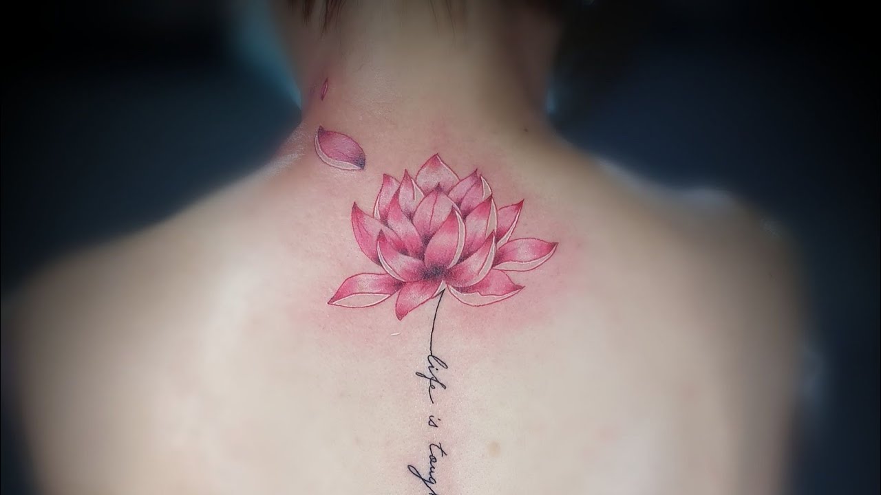 Multiple Lotus flower Tattoo On Spine