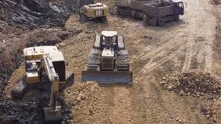 Rehabilitation of canals using many machinesSHANTUI SD16L Bulldozer Pushing Topsoil20