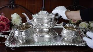 シルバープレート Atkin Brothers スクロールとお花のティーセット