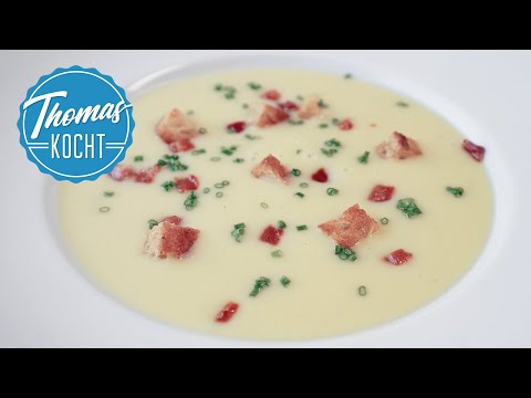 Kartoffel Lauch Suppe - eine meiner Lieblingssuppen - mit Speck- und Brotcroûtons