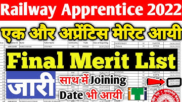 Railway Apprentice 2022 | एक और अप्रेंटिस मेरिट आयी, Final Merit List, ITI Pass Railway Apprentice
